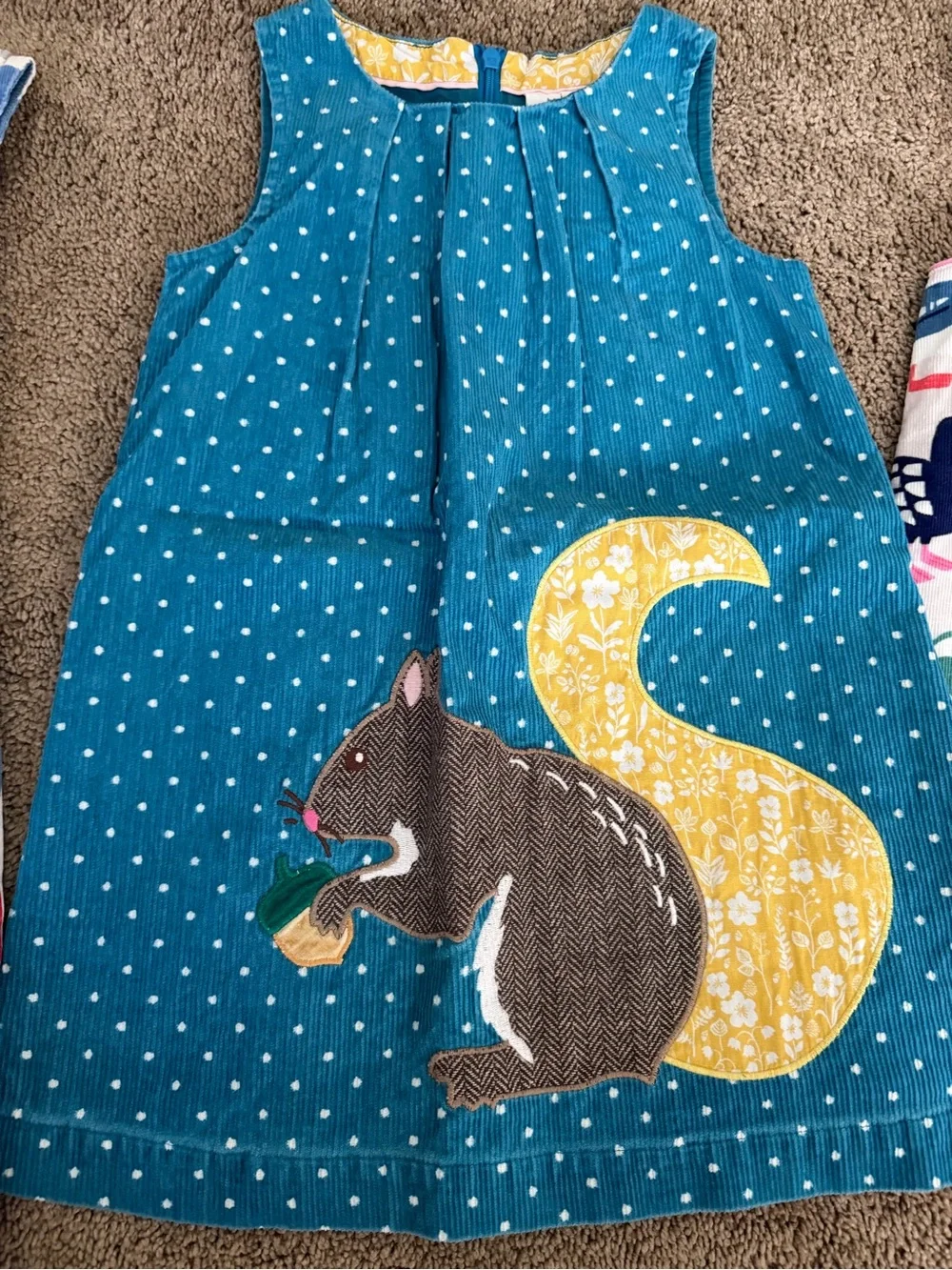 Mini Boden Teal Polka Dot Sleeveless Nightgown with Squirrel Applique pinnies!